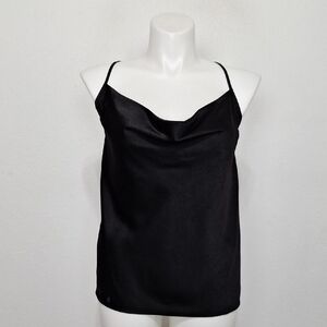 Single Thread Black Satin Indie Sleaze Cowl Neck Relaxed Fit Silky Camisole XL
